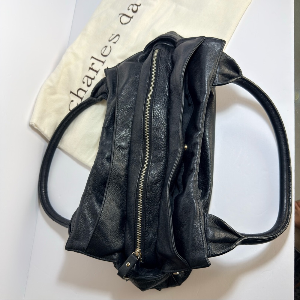 Charles David Black Shoulder Leather Bag with Gold Accents - Picture 6 of 11